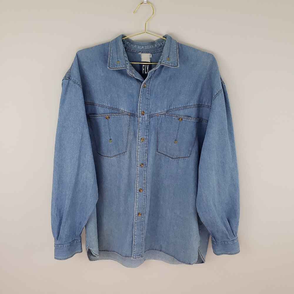 Vintage Fly Arrow Embroidered Denim Button Down